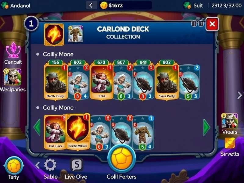 Cardamom Royal Showdown card collection and deck building interface